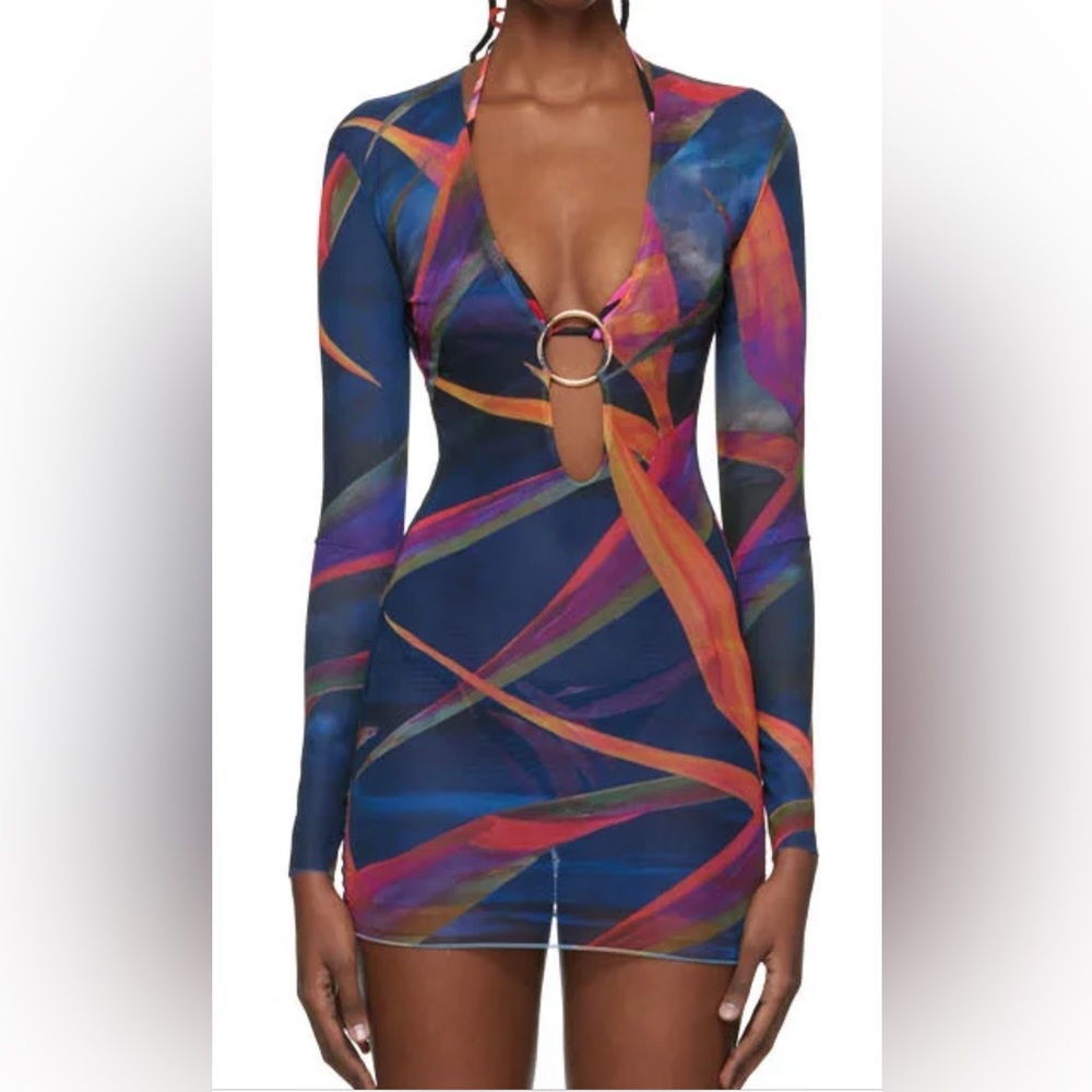 Louisa Ballou Mesh Dress with gold ring detail